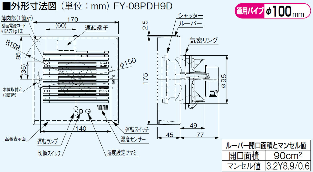 パナソニック 換気扇 FY-08PDH9D パイプファン