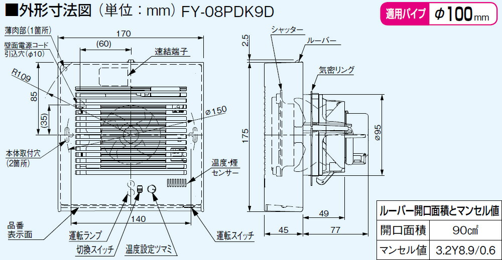 パナソニック 換気扇 FY-08PDK9D パイプファン
