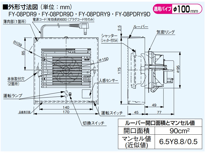 パナソニック 換気扇 FY-08PDR9 パイプファン