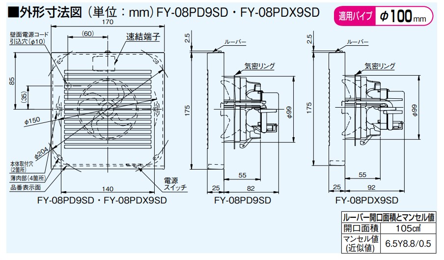 パナソニック 換気扇 FY-08PDX9SD パイプファン　居室　洗面所　トイレ