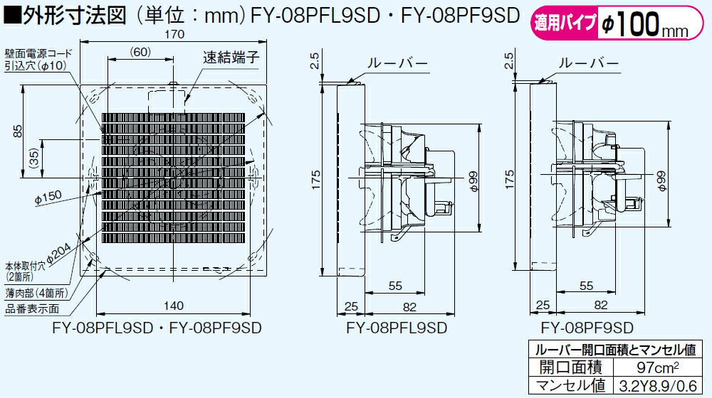 パナソニック 換気扇 FY-08PF9SD パイプファン