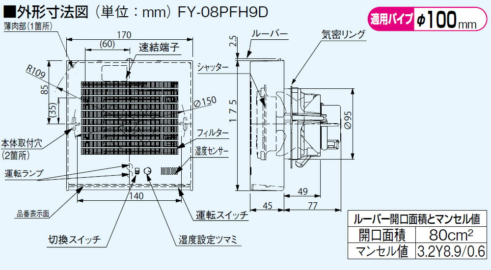 パナソニック 換気扇 FY-08PFH9D パイプファン