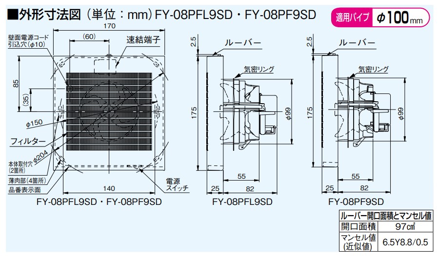 パナソニック 換気扇 パイプファン FY-08PFL9SD　居室　洗面所　トイレ