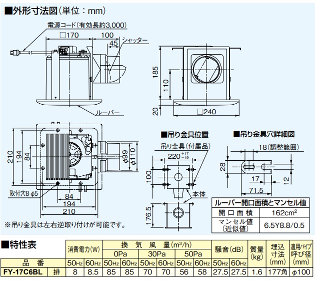 パナソニック 換気扇 FY-17C6BL　浴室，トイレ