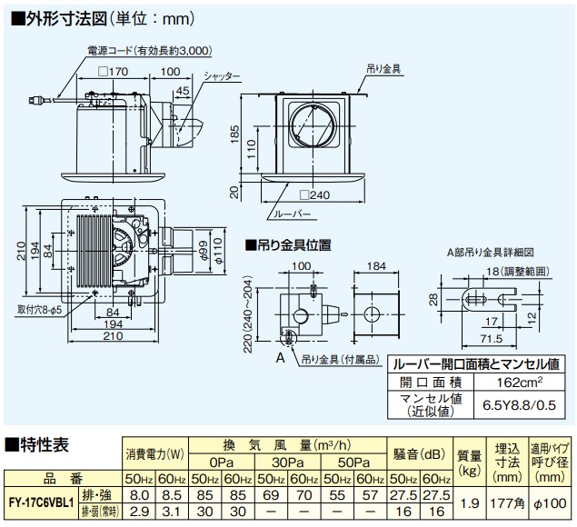 パナソニック FY-17C6VBL1　換気扇　浴室，トイレ