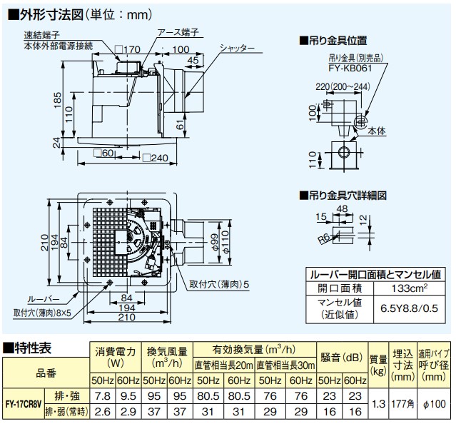 パナソニック 換気扇 FY-17CR8V　トイレ，洗面所