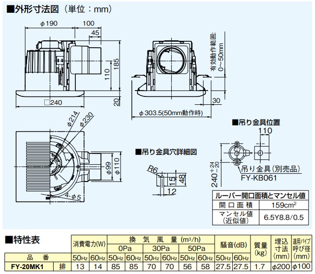 パナソニック 換気扇 FY-20MK1　浴室，トイレ，洗面所，廊下，ホール，事務所，店舗