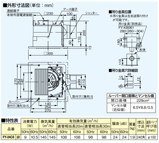 パナソニック FY-24C8　浴室，トイレ，洗面所 ，廊下，ホール，事務所，店舗