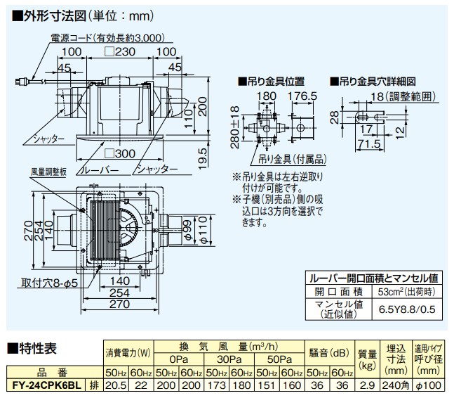 パナソニック 換気扇 　FY-24CPK6BL　浴室，トイレ，洗面所