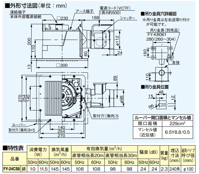 パナソニック 換気扇 FY-24CS8　浴室，トイレ，廊下，ホール，事務所，店舗