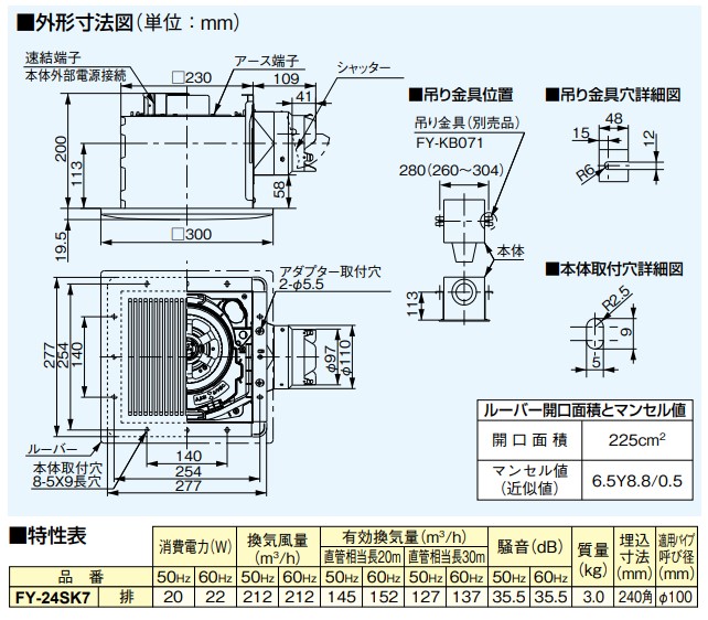 パナソニック 換気扇 FY-24SK7　トイレ，洗面所，廊下，ホール，事務所，店舗