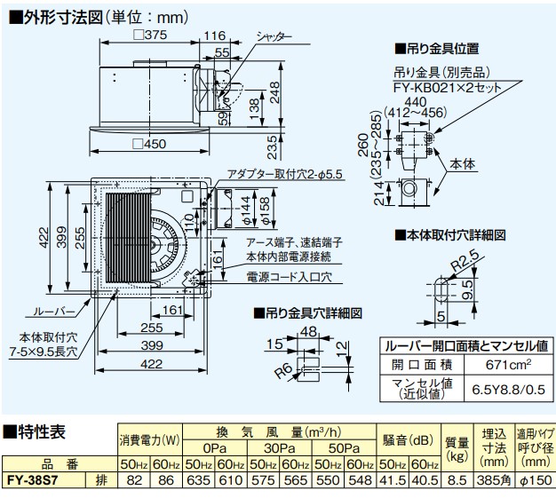 FY-38S7 パナソニック 換気扇 トイレ,洗面所,ホール,事務所,店舗